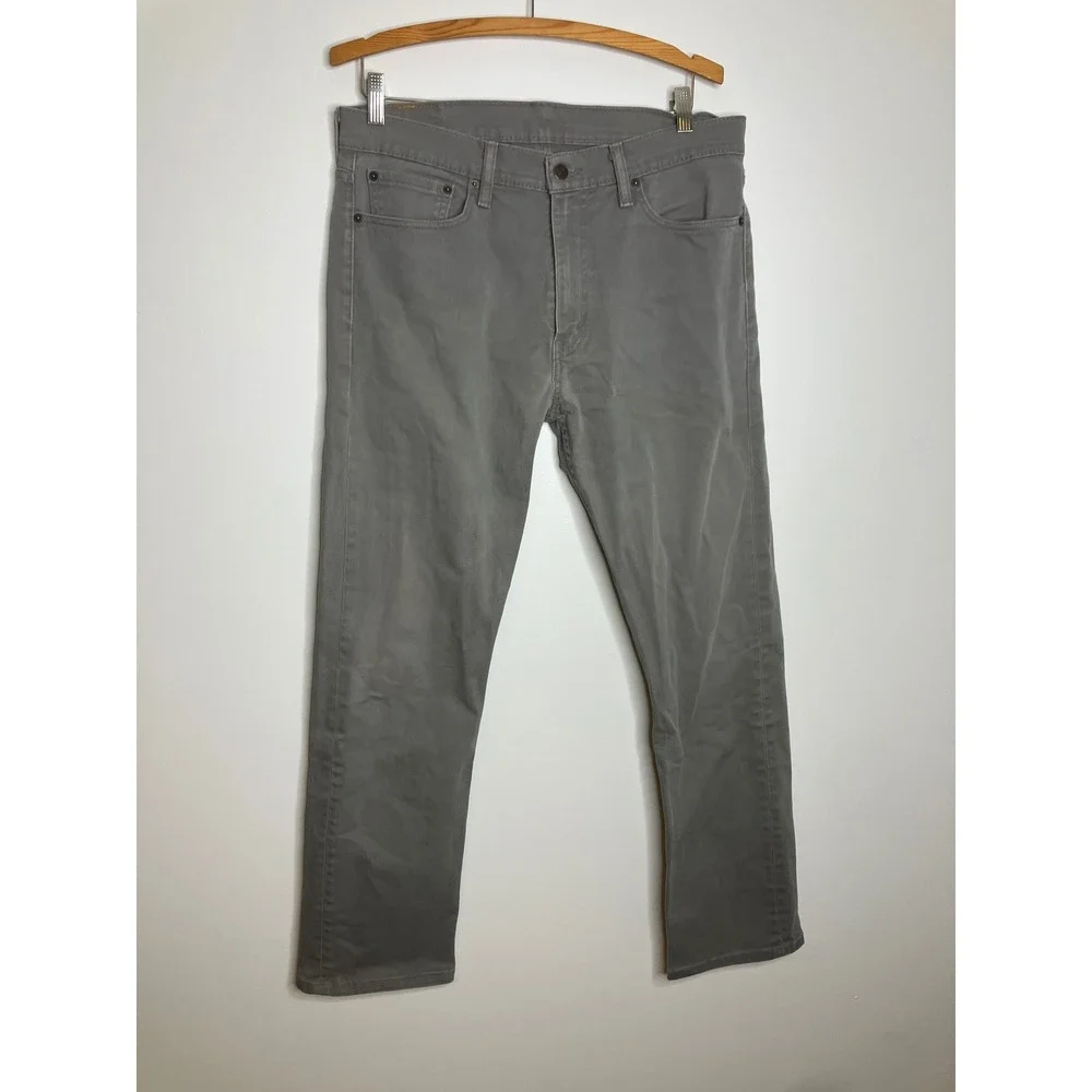 Levi's 513 Slim Straight Pants Mens 34x32 Grey Excellent Casual Cotton Blend